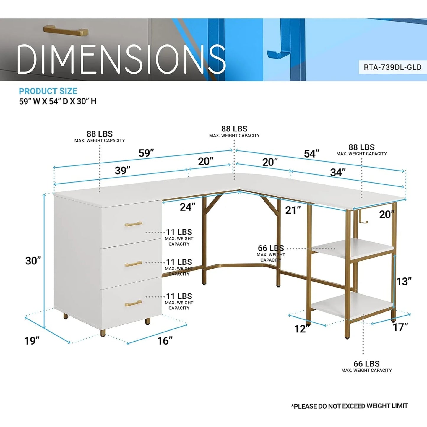 L Shaped Desk - Two-Toned Computer Desk with Drawers & Storage Shelves - Simple Modern Furniture