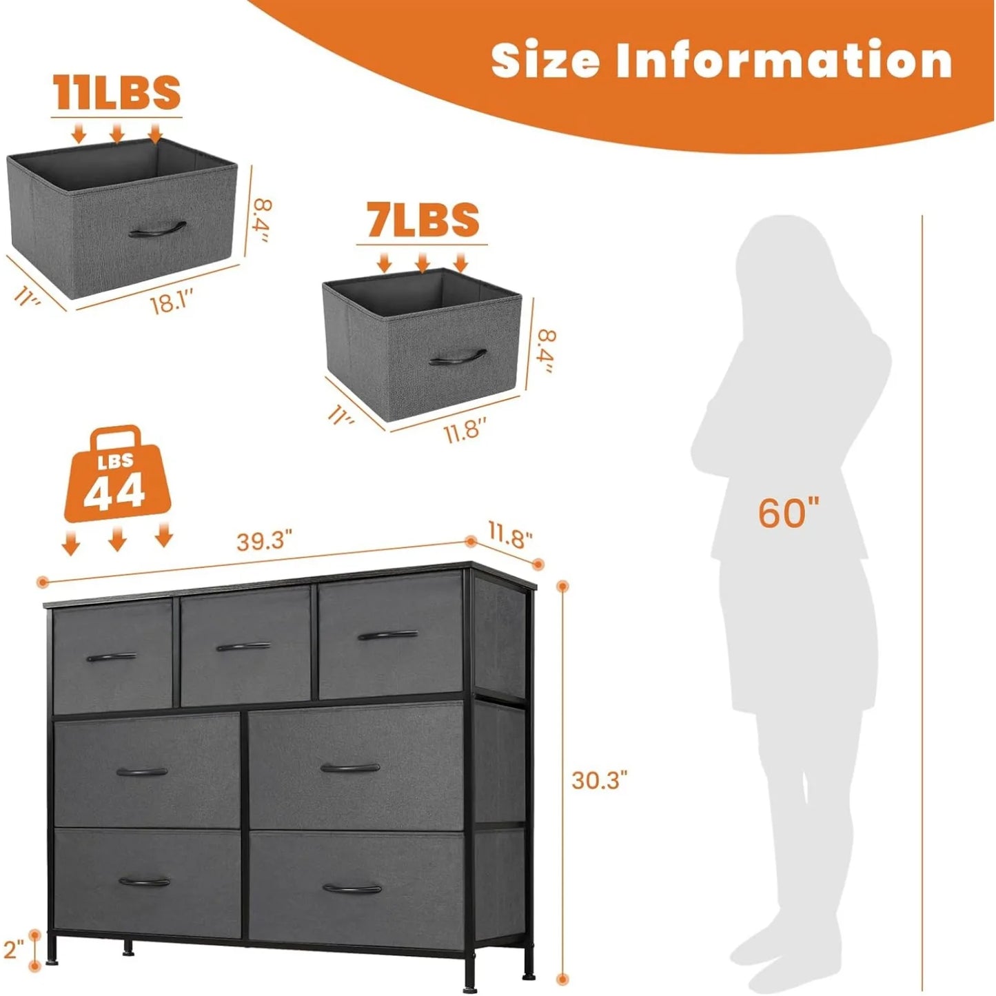 Dresser for Bedroom, Storage Drawers, TV Stand Fabric Storage