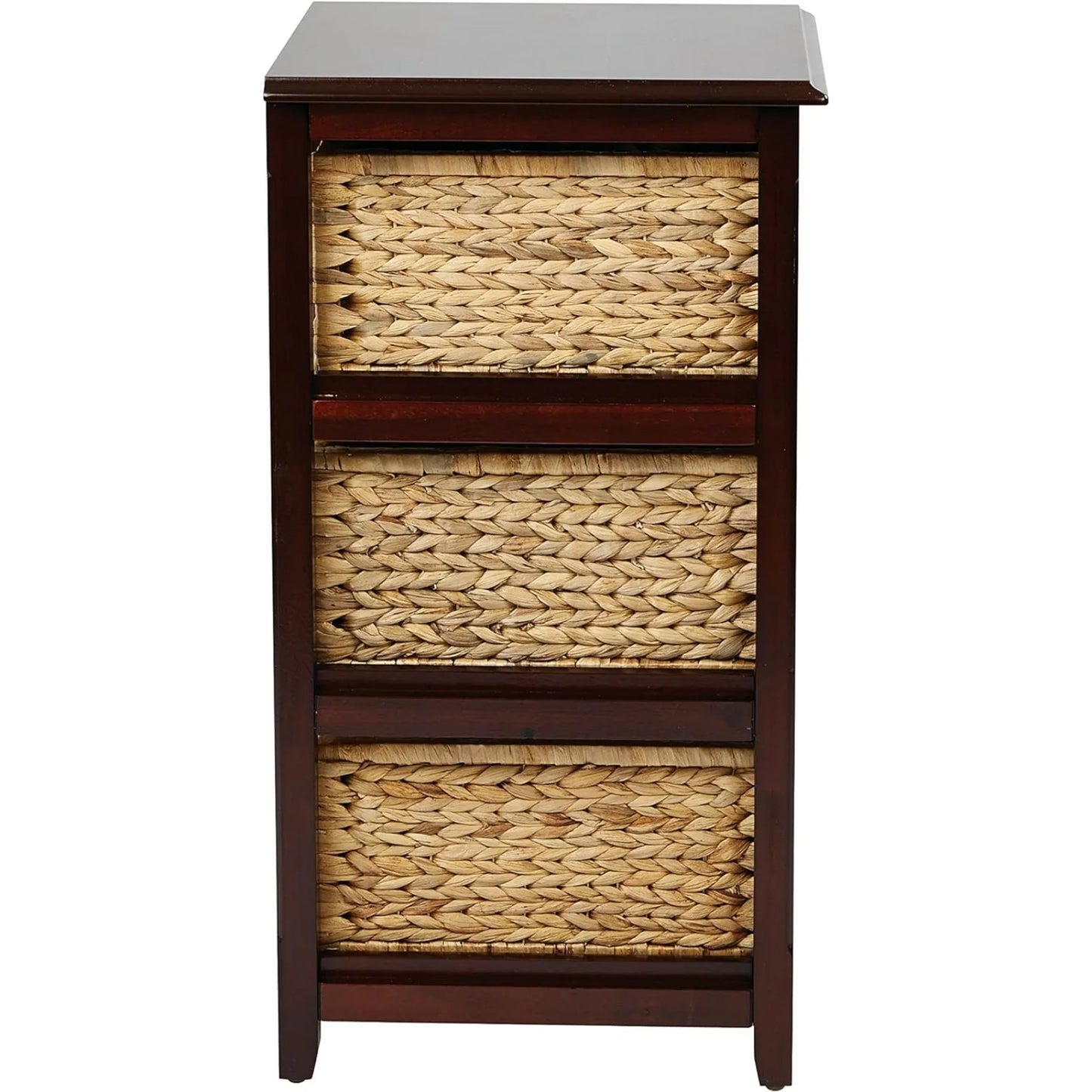 Solid Wood Frame and Natural Baskets, 3-Drawer, Espresso Finish