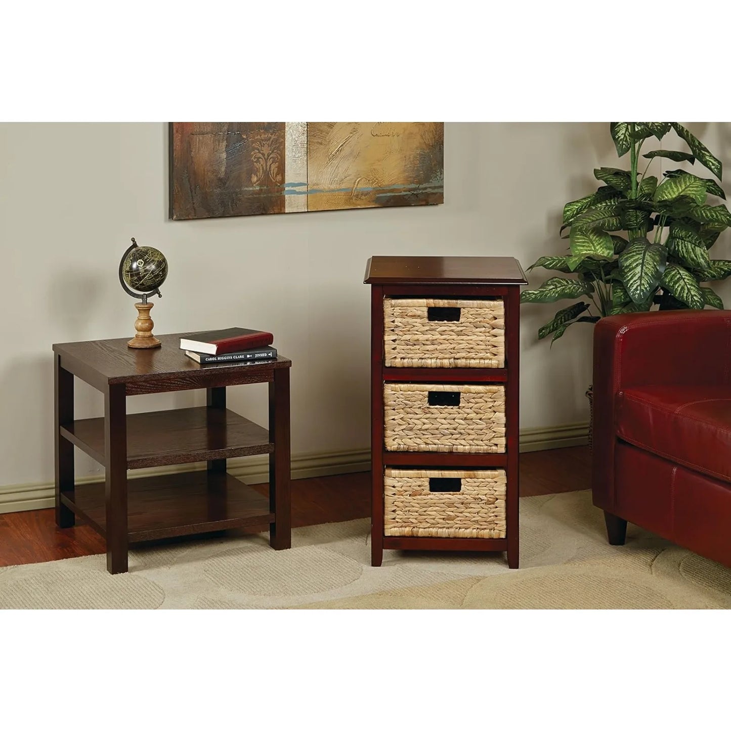 Solid Wood Frame and Natural Baskets, 3-Drawer, Espresso Finish