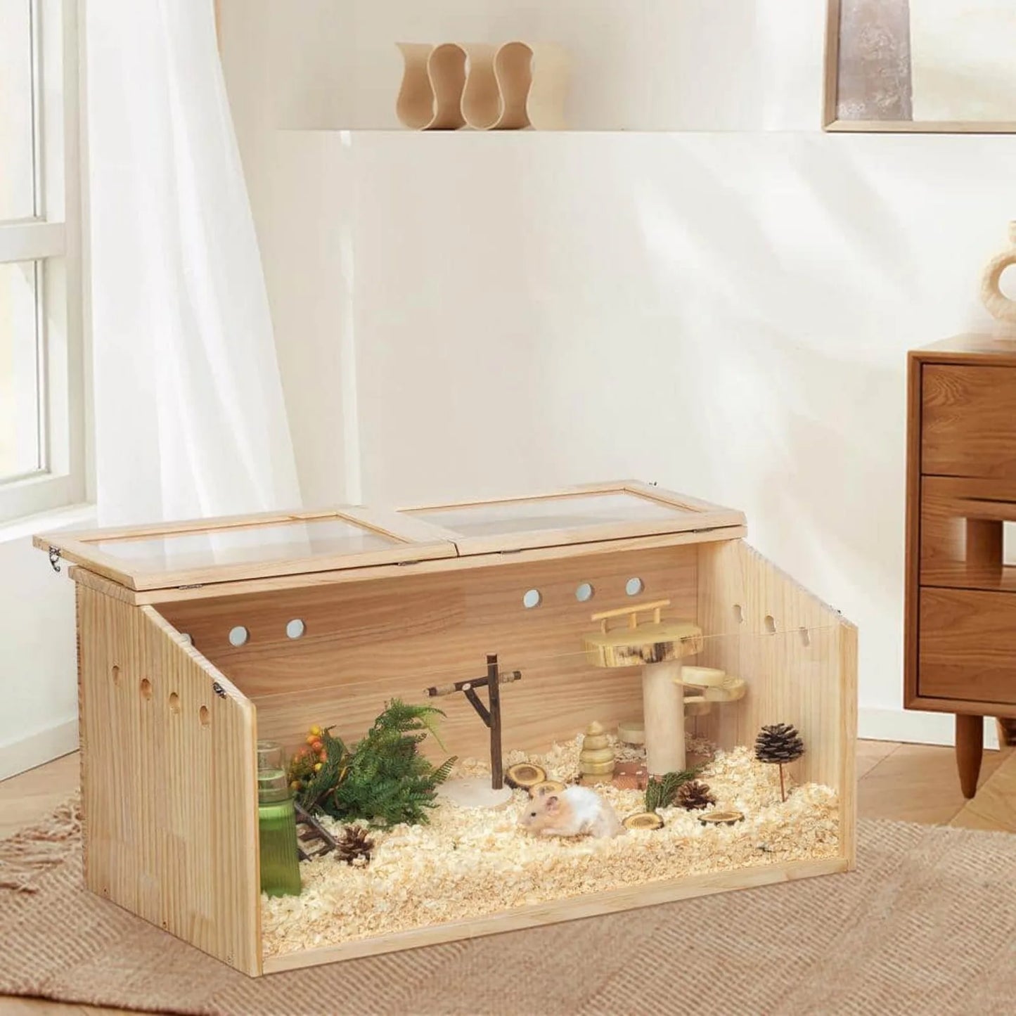 US Wooden Hamster Cage Habitat with Visible Acrylic Boards